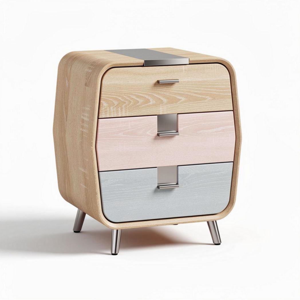 Wooden nightstand with three drawers in pastel colors dimensions 40 x 35 x 60cm