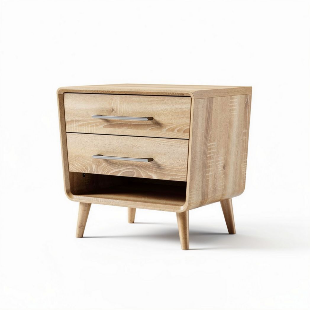 Wooden nightstand with two drawers and modern design 45 x 40 x 50cm