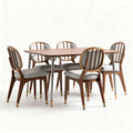 Wooden dining table set with upholstered chairs in walnut finish 180 x 90 x 75cm