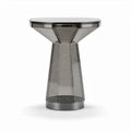 Glass accent table with geometric design in silver finish 30 x 30 x 45cm