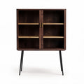 Wooden cabinet with sliding doors four shelves black metal legs 60 x 40 x 100cm