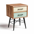 Wooden nightstand with two drawers in natural and pastel colors 45 x 40 x 60cm