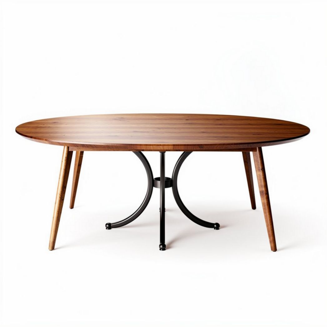 Oval wooden dining table with metal legs 180 x 90 x 75cm walnut finish