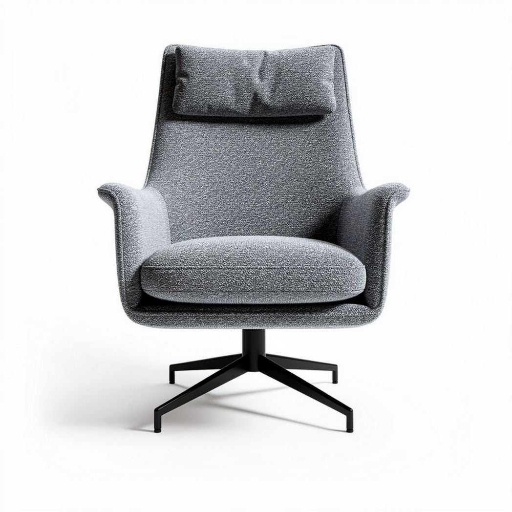 Fabric lounge chair with cushion in gray color and metal base 80 x 85 x 100cm