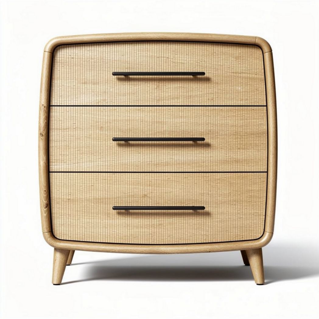 Wooden dresser with three drawers for storage in natural finish 60 x 45 x 80cm