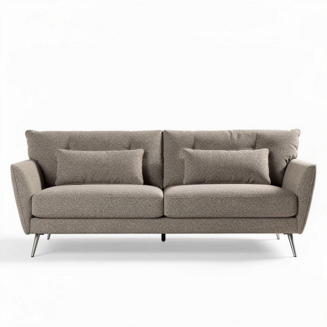 Fabric sofa with two cushions in light brown 210 x 90 x 85cm