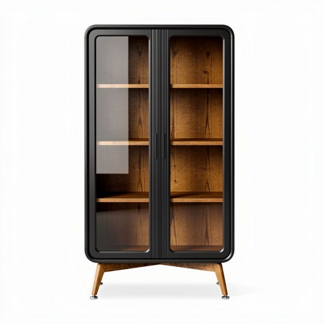 Glass and wood display cabinet with adjustable shelves 80 x 40 x 180cm