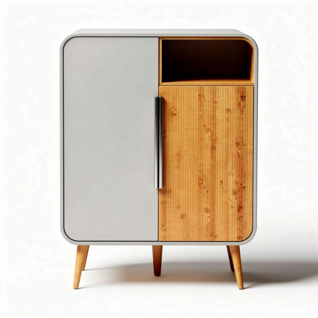 Modern bamboo wood and laminate storage cabinet with adjustable shelves 80 x 40 x 90cm