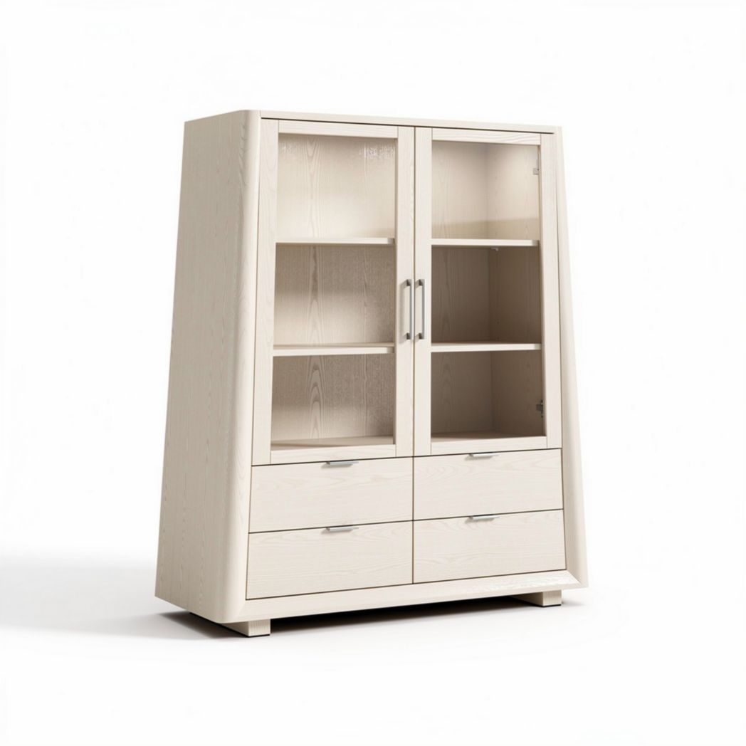 Glass door wooden cabinet with drawers 80 x 40 x 120cm in oak finish