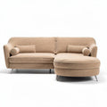 Sectional sofa in light brown fabric with detachable cushions and chrome legs